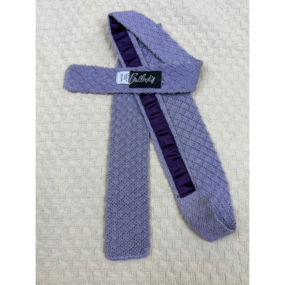 1970s Bullocks Knit Tie 100% cotton Made in USA Purple 52"L 2"W